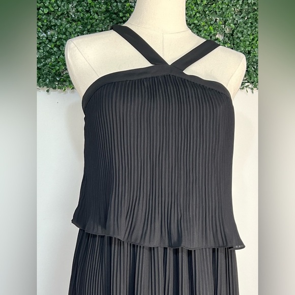 New Bebe Black Pleated Ruffle Midi Dress Size 4 - Picture 2 of 13